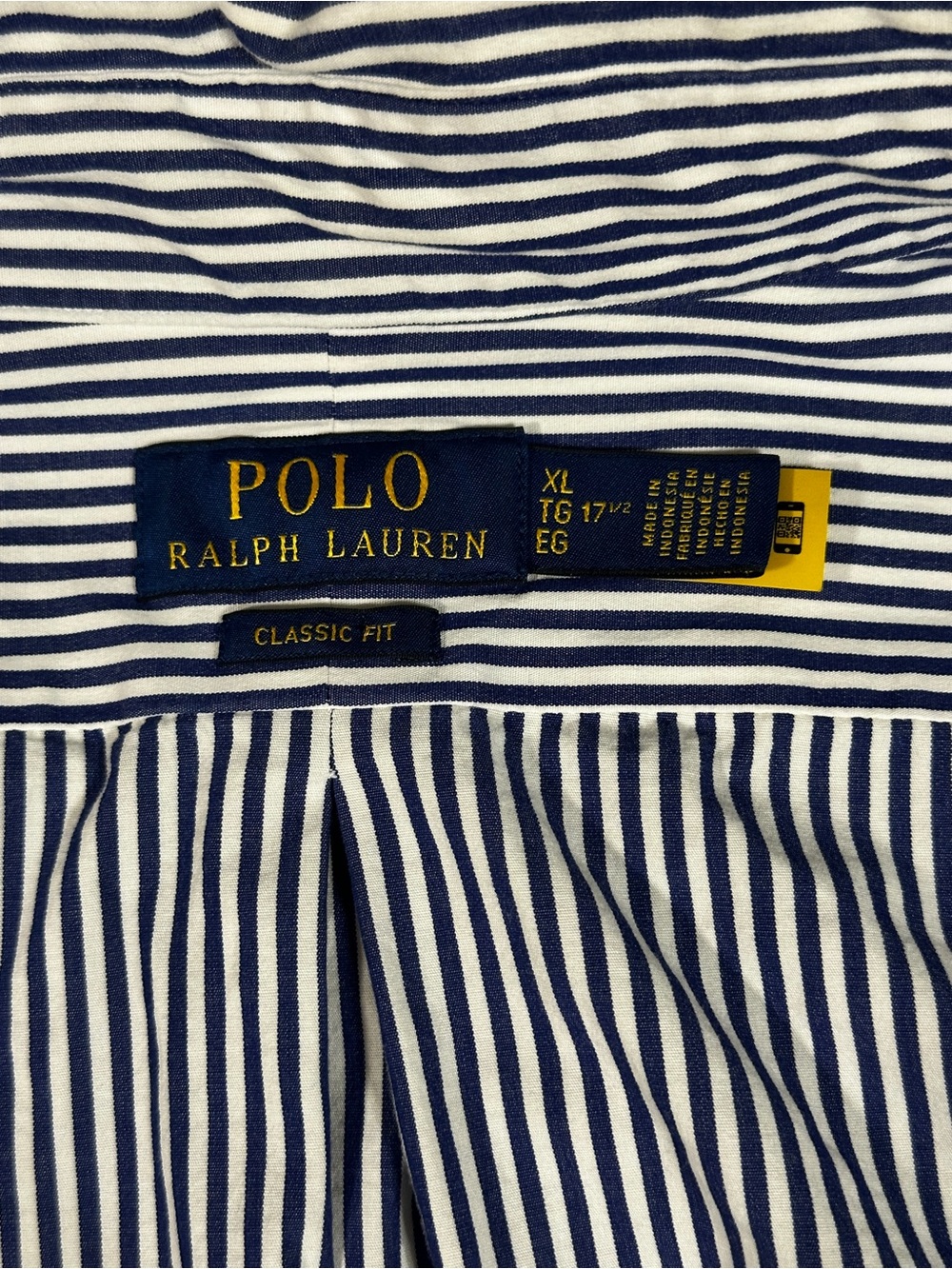Polo Ralph Lauren Navy & White Striped Stretch Poplin Shirt Classic Fit XL 17.5 - Picture 4 of 8